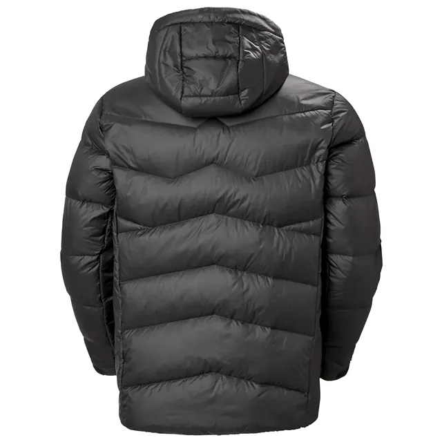 Men’s Hooded Chevron Puffer Jacket — Black — Black, back view