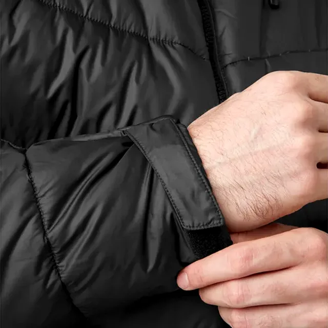 Men’s Hooded Chevron Puffer Jacket — Black — Black, cuff detail