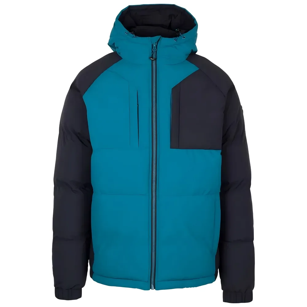 Men’s Hooded Colour-Block Puffer Jacket — 3 Colourways — Teal & Black, front view