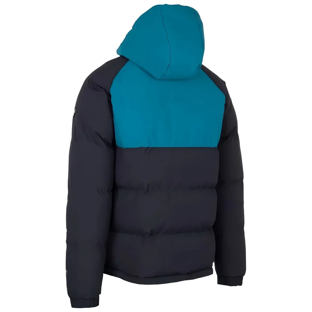 Men’s Hooded Colour-Block Puffer Jacket — 3 Colourways — Teal & Black, back view