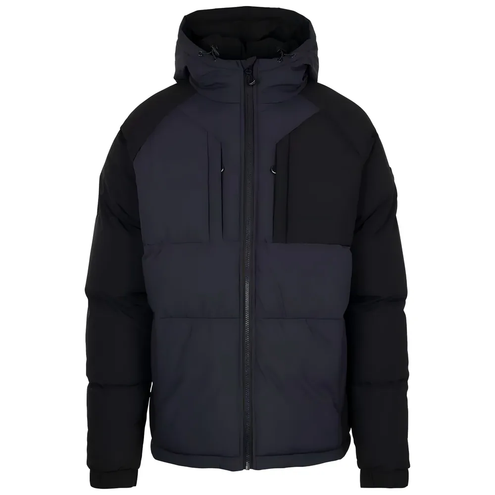 Men’s Hooded Colour-Block Puffer Jacket — 3 Colourways — Charcoal & Black, front view