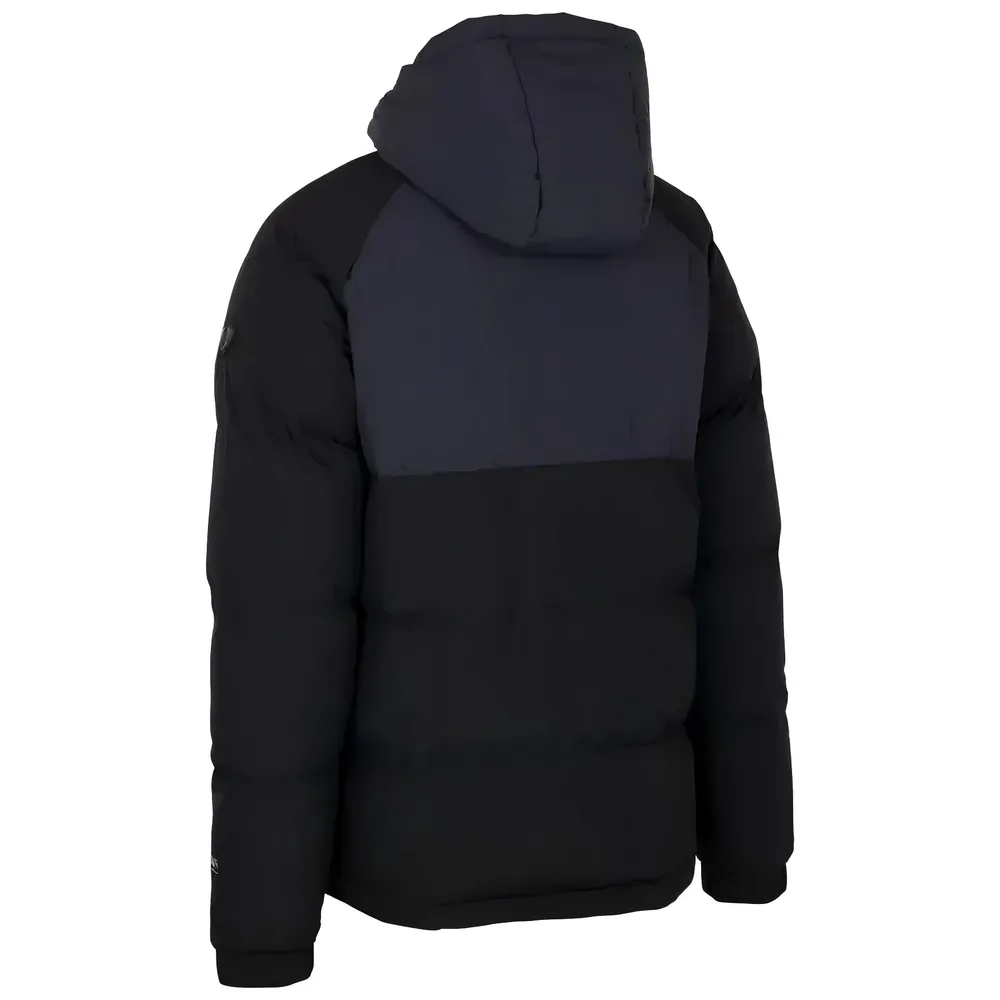 Men’s Hooded Colour-Block Puffer Jacket — 3 Colourways — Charcoal & Black, back view