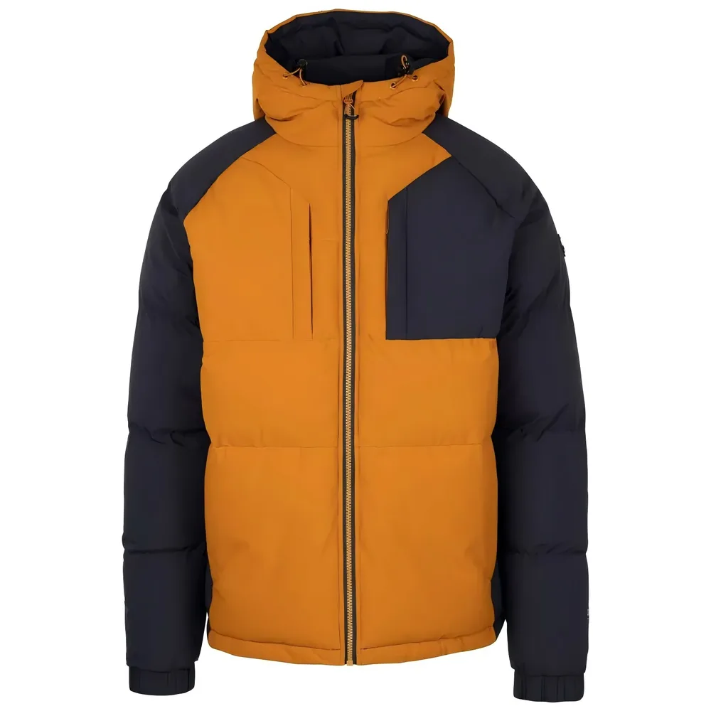 Men’s Hooded Colour-Block Puffer Jacket — 3 Colourways — Orange & Black, front view