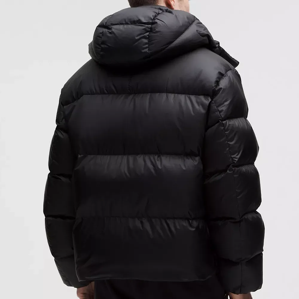 Men’s Hooded Cotton-Filled Puffer Jacket — 4 Colourways — Black, back view, worn