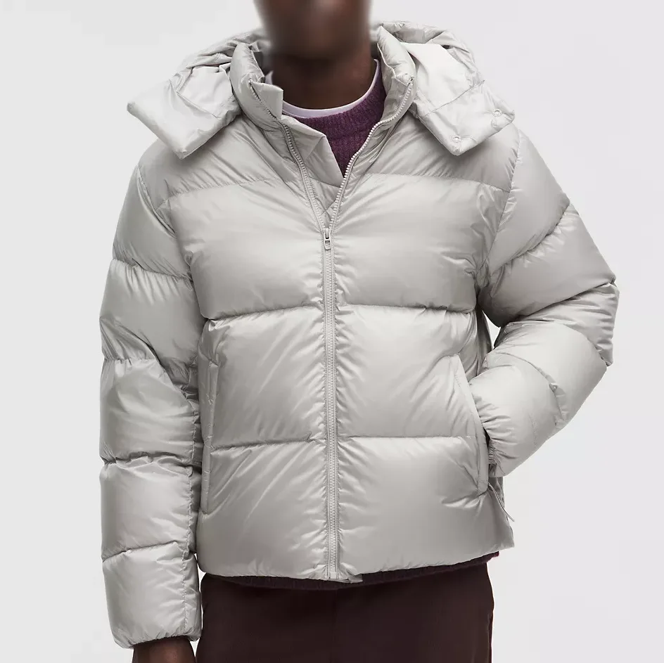 Men’s Hooded Cotton-Filled Puffer Jacket — 4 Colourways — Dove Grey, front view, worn