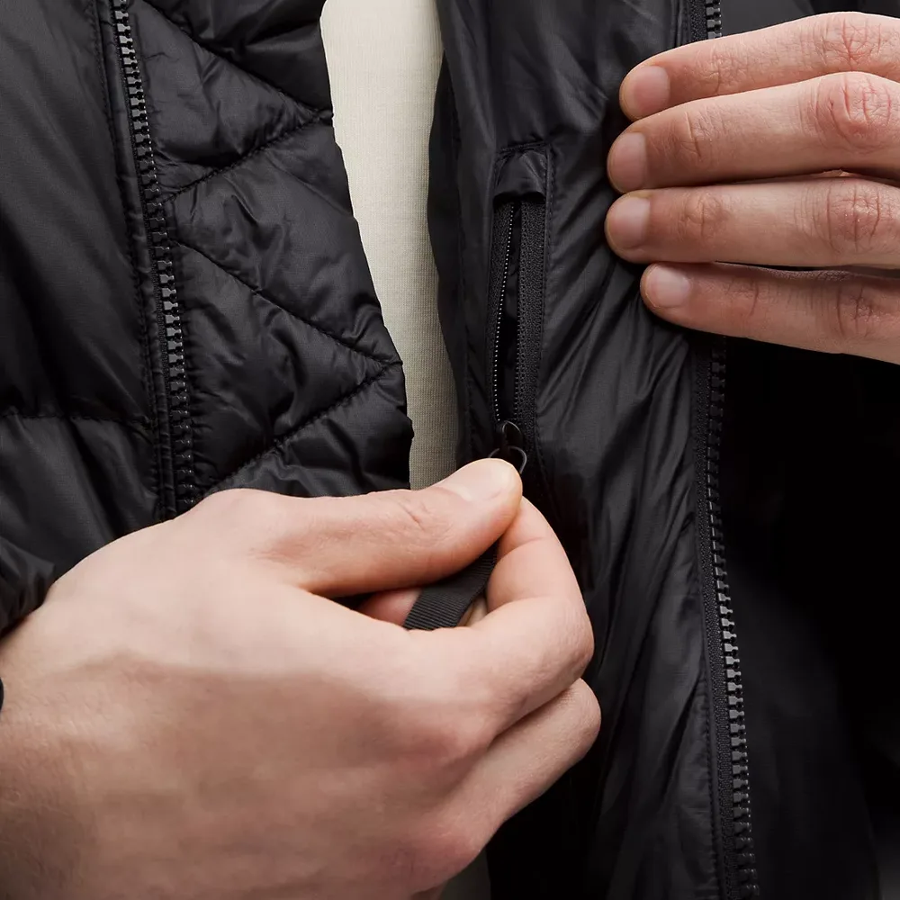 Men’s Hooded Cotton-Filled Puffer Jacket — 4 Colourways — Black, zip detail