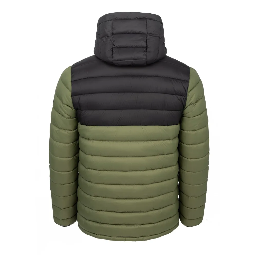 Men’s Hooded Cotton-Filled Puffer Jacket — Army Green & Black — Army Green & Black, back view