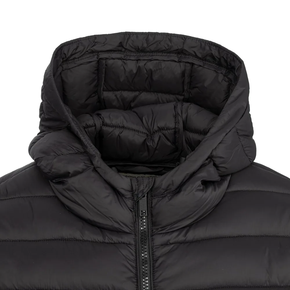 Men’s Hooded Cotton-Filled Puffer Jacket — Army Green & Black — Army Green & Black, collar and hood detail