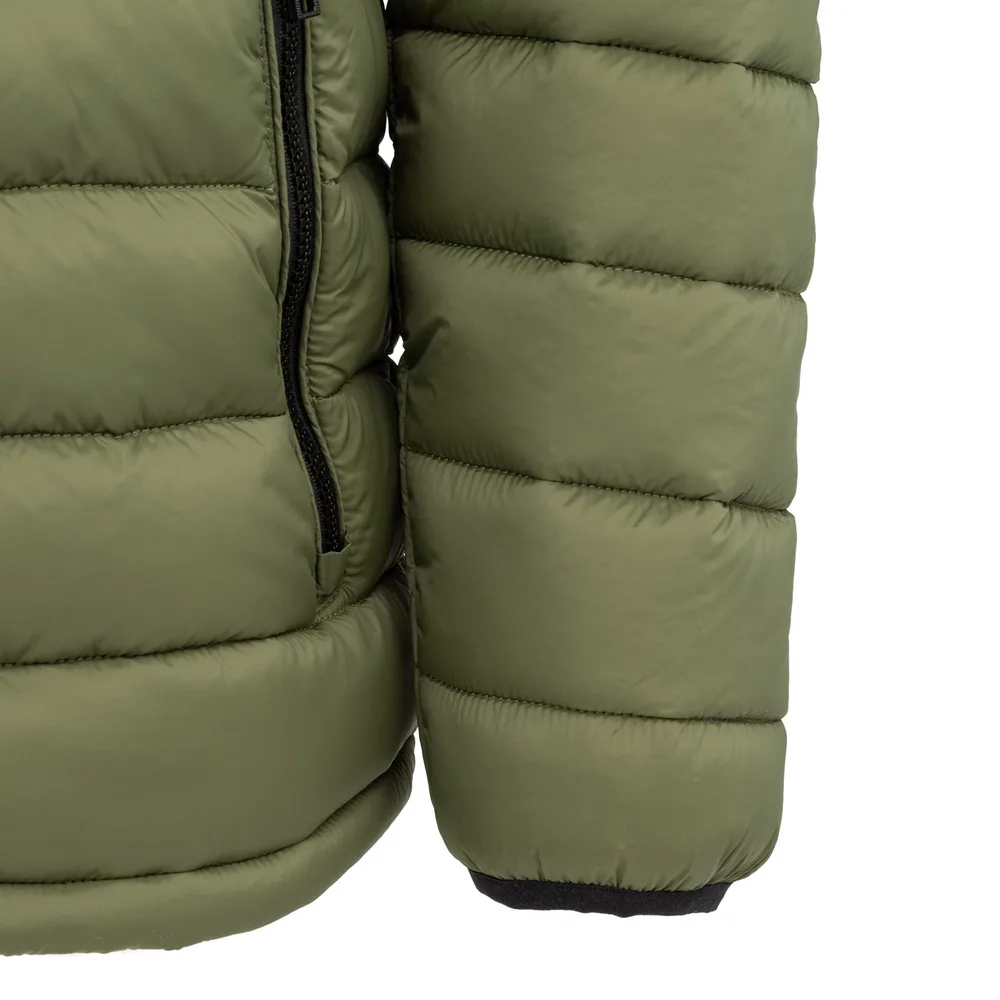 Men’s Hooded Cotton-Filled Puffer Jacket — Army Green & Black — Army Green & Black, zipper detail