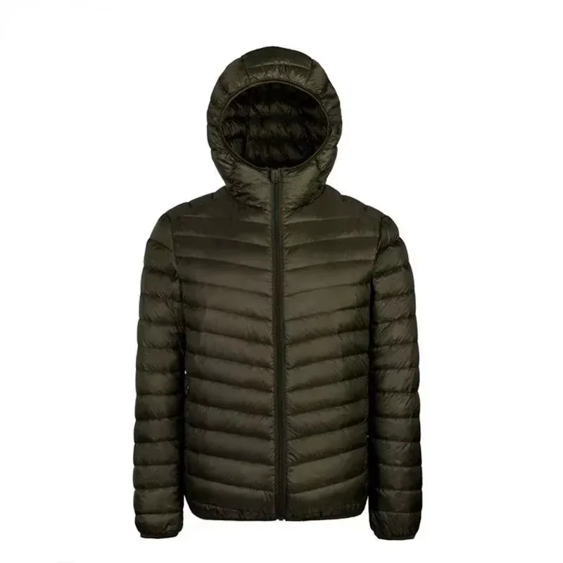 Men’s Hooded Down Jacket — Dark Olive — Dark Olive, front view