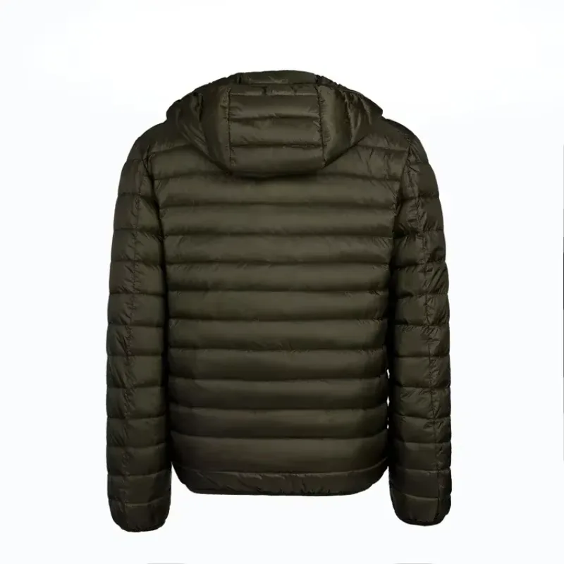 Men’s Hooded Down Jacket — Dark Olive — Dark Olive, back view