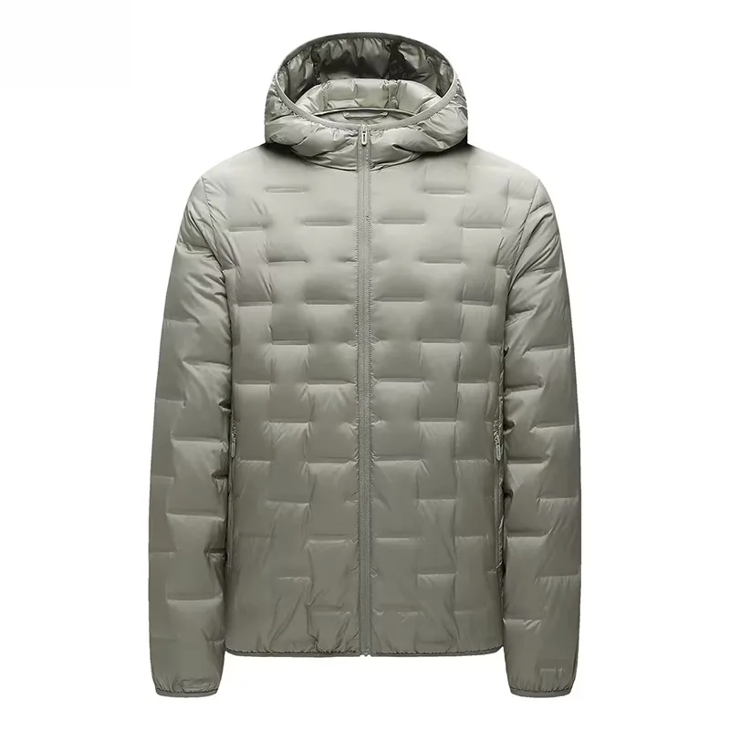 Men’s Hooded Down Jacket — Grey — Grey, front view