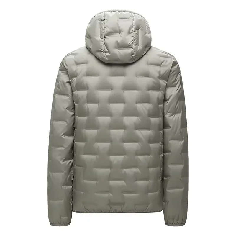Men’s Hooded Down Jacket — Grey — Grey, back view