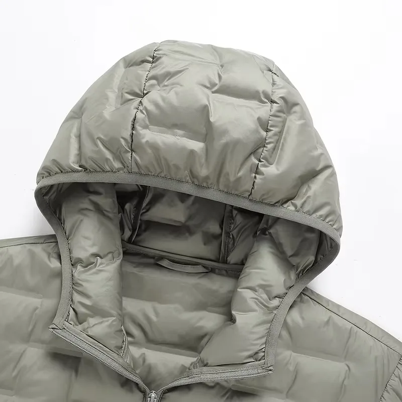 Men’s Hooded Down Jacket — Grey — Grey, hood detail