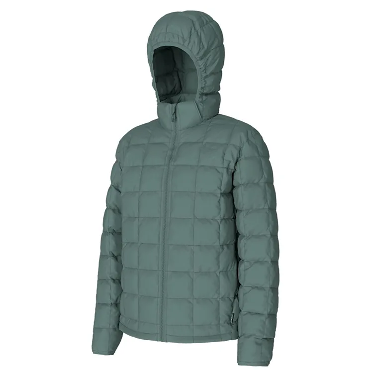 Men’s Hooded Down Jacket — Sage Green — Sage Green, front view with hood