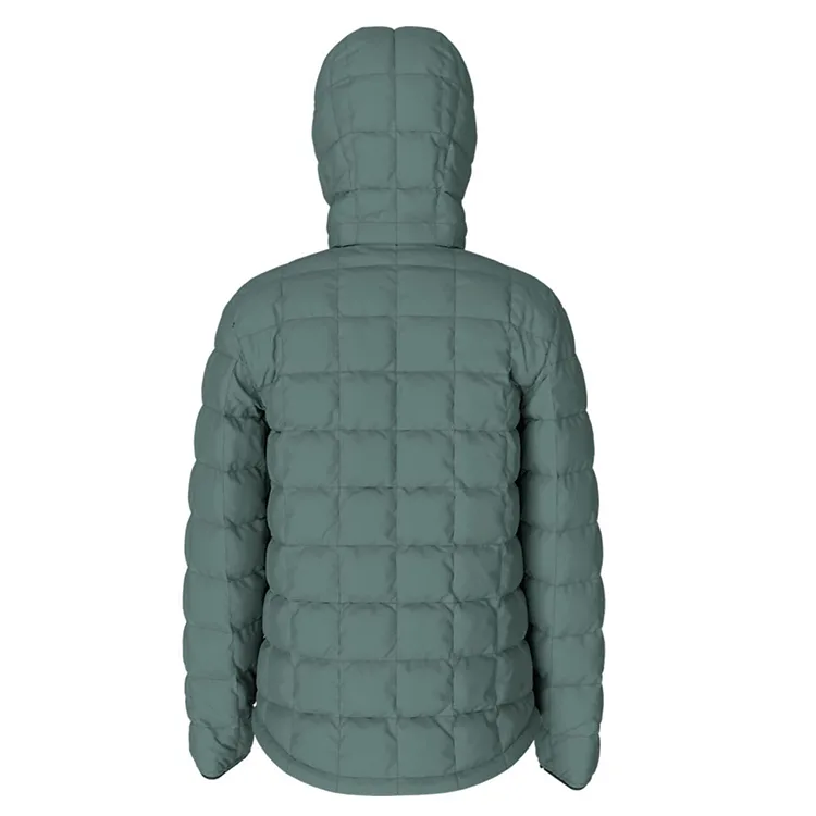 Men’s Hooded Down Jacket — Sage Green — Sage Green, back view with hood