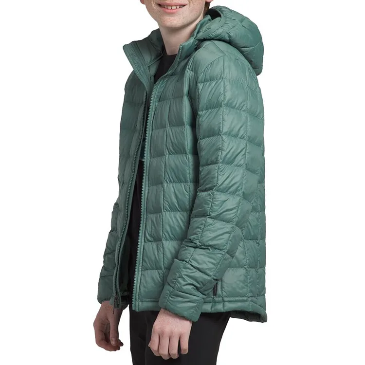 Men’s Hooded Down Jacket — Sage Green — Sage Green, side view, worn