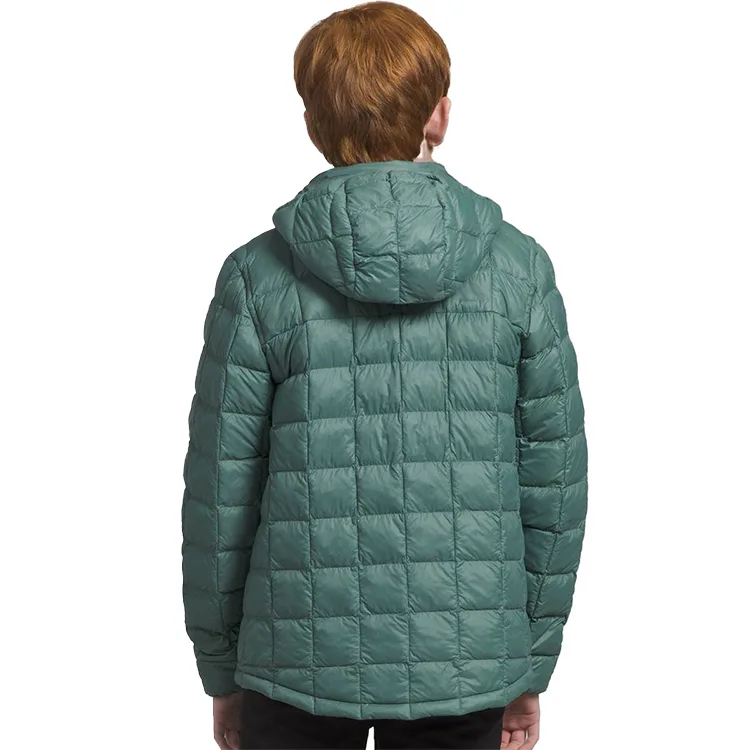 Men’s Hooded Down Jacket — Sage Green — Sage Green, back view, worn