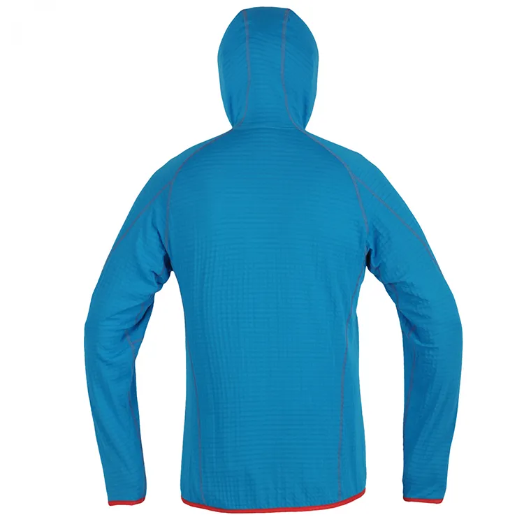 Men’s Hooded Fleece Jacket — Blue, Red & Black — Blue, back view