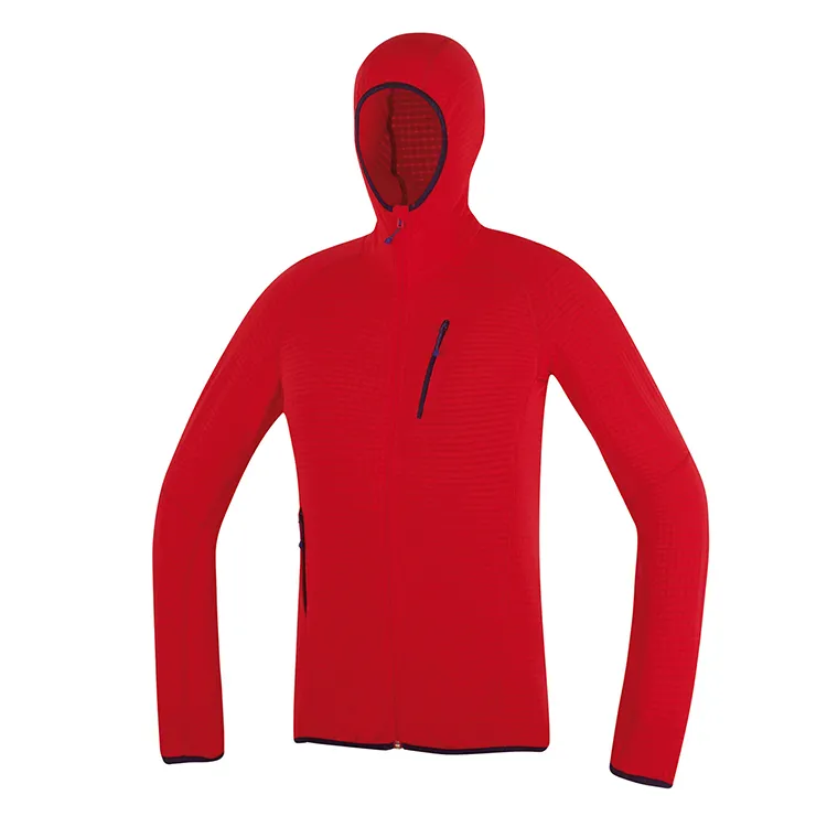 Men’s Hooded Fleece Jacket — Blue, Red & Black — Red, front view