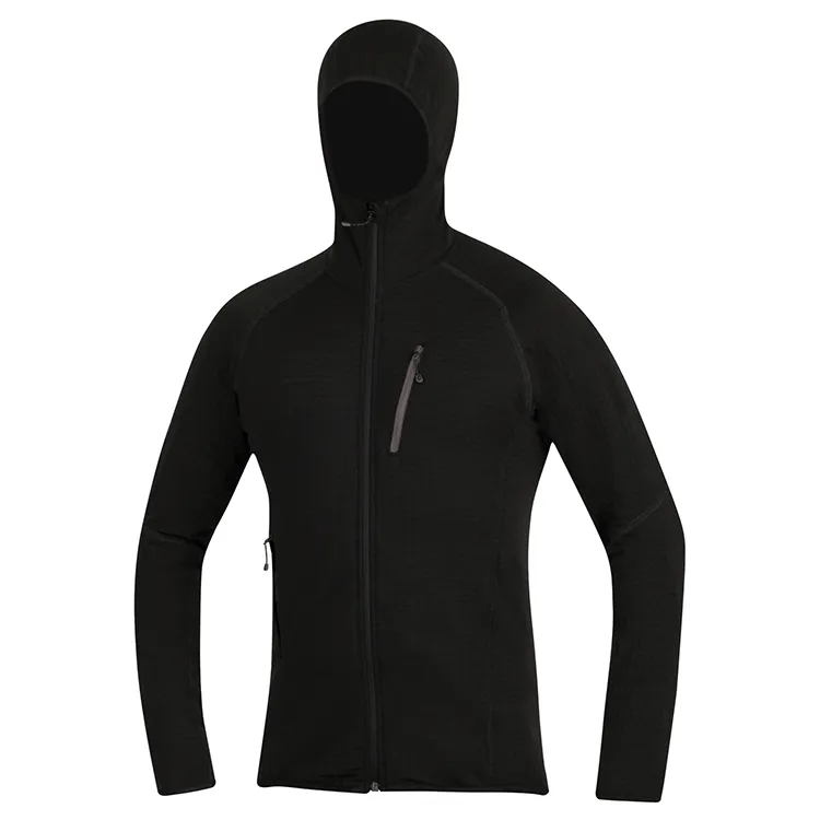 Men’s Hooded Fleece Jacket — Blue, Red & Black — Black, front view