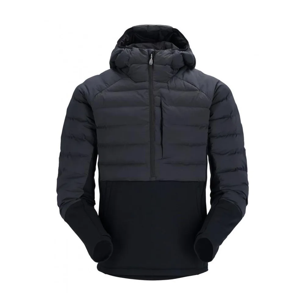 Men’s Hooded Half-Zip Hybrid Jacket — Black & Charcoal — Black & Charcoal, front view