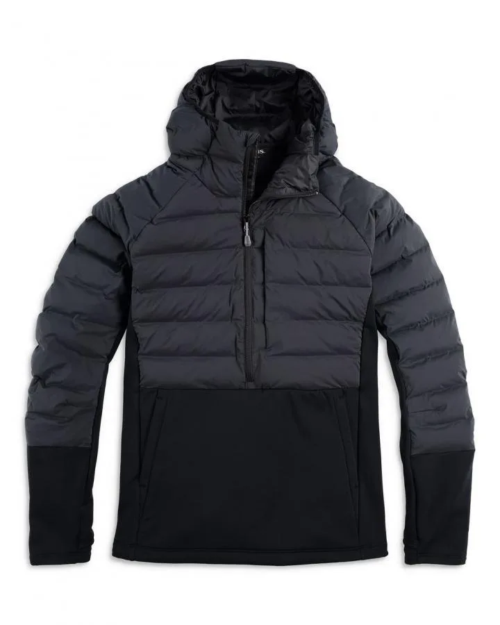 Men’s Hooded Half-Zip Hybrid Jacket — Black & Charcoal — Black & Charcoal, front view, flat lay