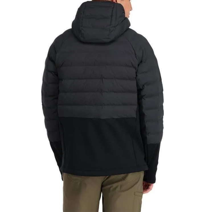Men’s Hooded Half-Zip Hybrid Jacket — Black & Charcoal — Black & Charcoal, back view, worn