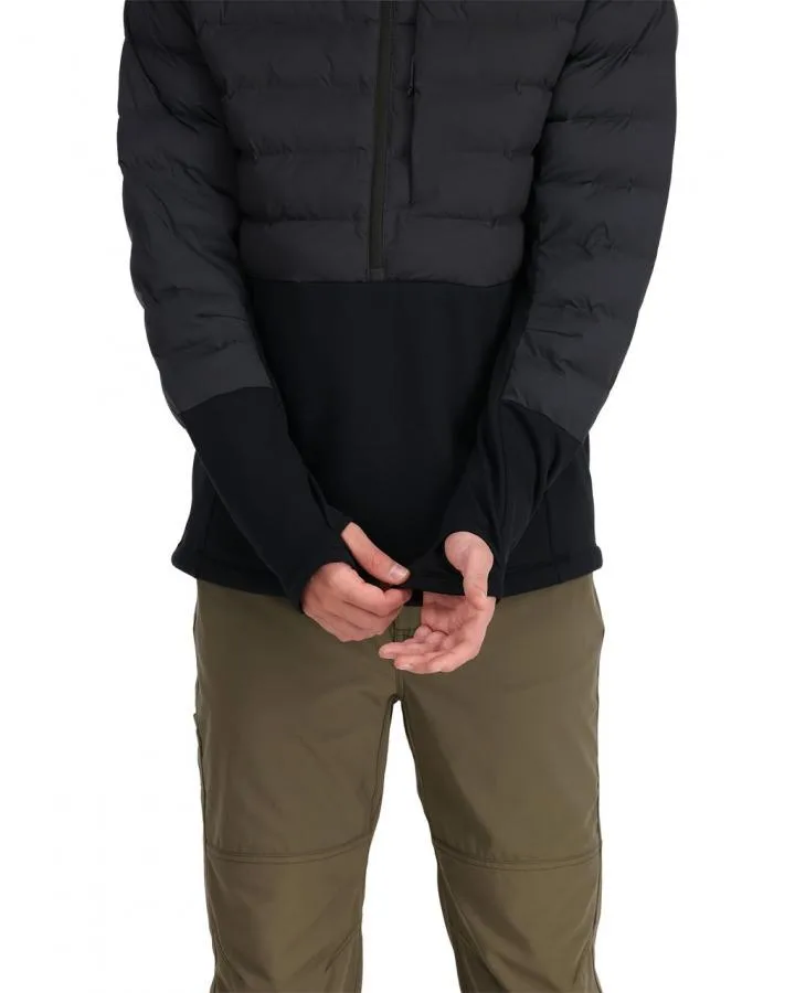 Men’s Hooded Half-Zip Hybrid Jacket — Black & Charcoal — Black & Charcoal, front detail, worn