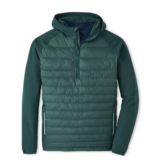 Men’s Hooded Half-Zip Hybrid Jacket — Dark Green — Dark Green, front view