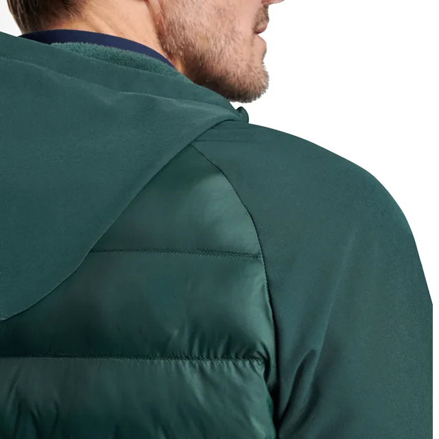 Men’s Hooded Half-Zip Hybrid Jacket — Dark Green — Dark Green, hood and shoulder detail