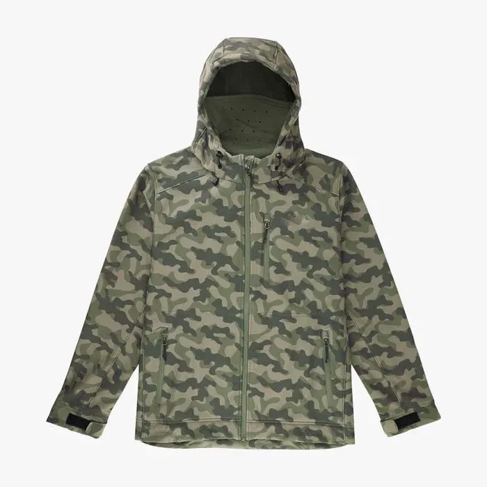 Men’s Hooded Hardshell Jacket — Camouflage & Light Grey — Camouflage, flat front view