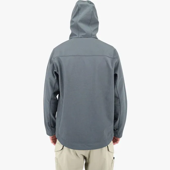 Men’s Hooded Hardshell Jacket — Camouflage & Light Grey — Light Grey, model back view