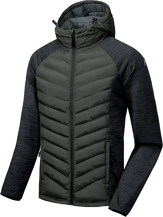 Men’s Hooded Hybrid Jacket — Army Green & Black — Black, front view