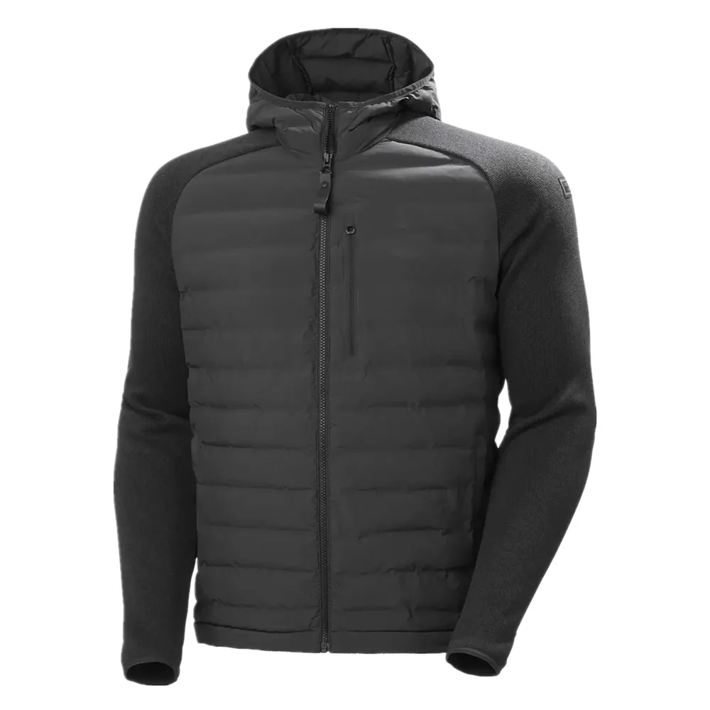 Men’s Hooded Hybrid Quilted Jacket — Black & Navy — Black, front view