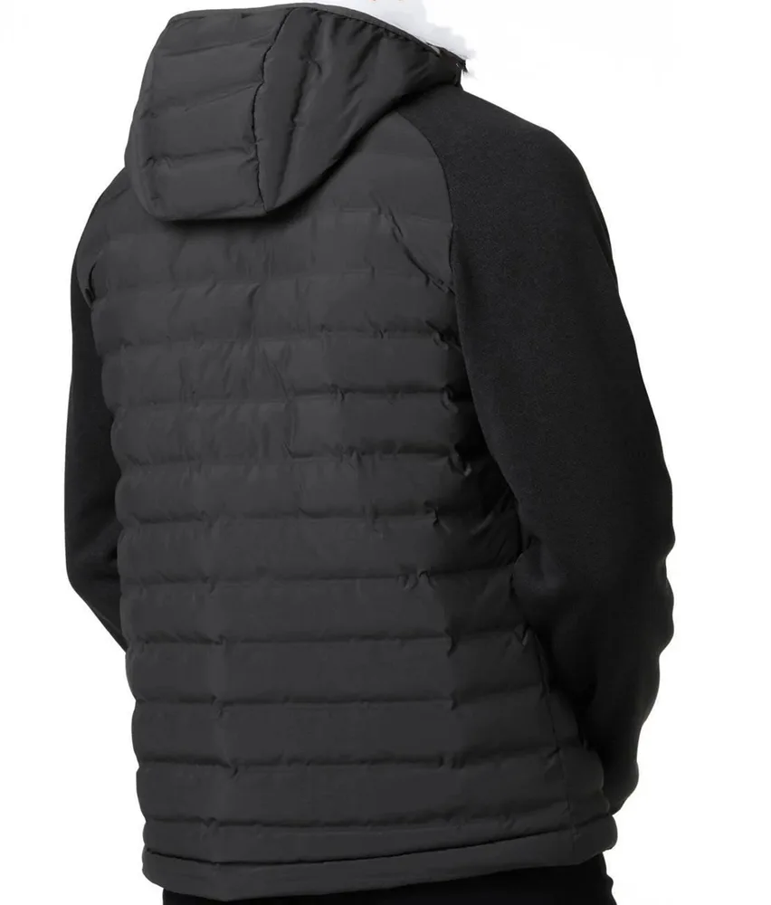 Men’s Hooded Hybrid Quilted Jacket — Black & Navy — Black, back view