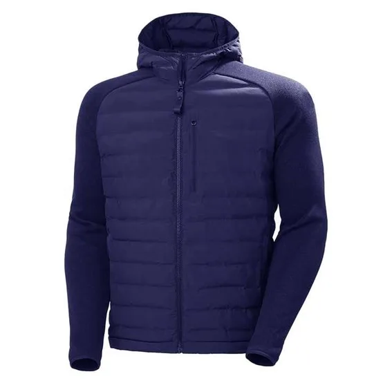 Men’s Hooded Hybrid Quilted Jacket — Black & Navy — Navy, front view