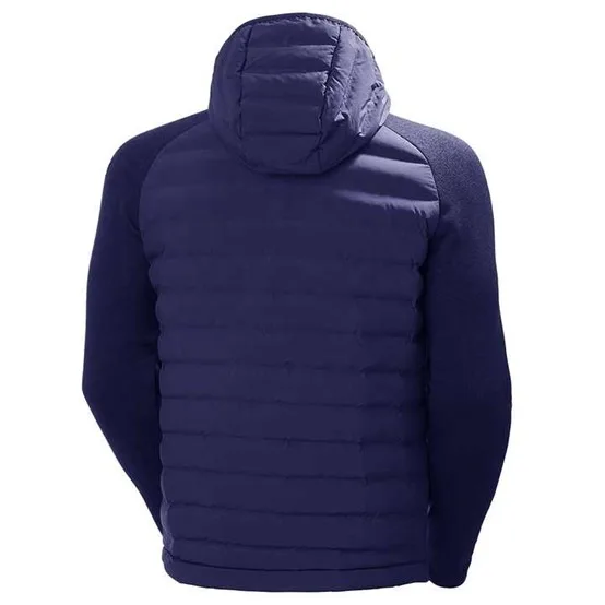 Men’s Hooded Hybrid Quilted Jacket — Black & Navy — Navy, back view