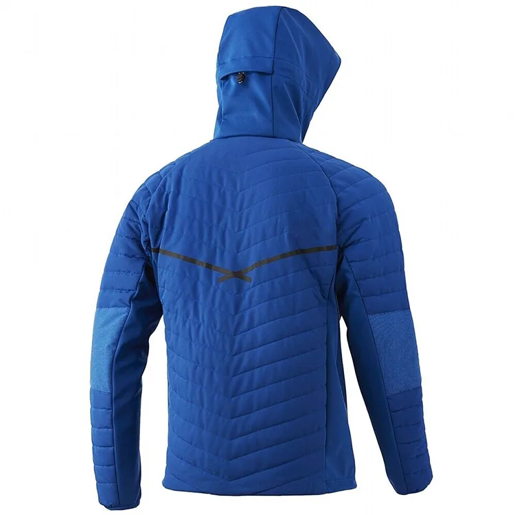 Men’s Hooded Insulated Jacket — 3 Colourways — Blue, back view with reflective stripe