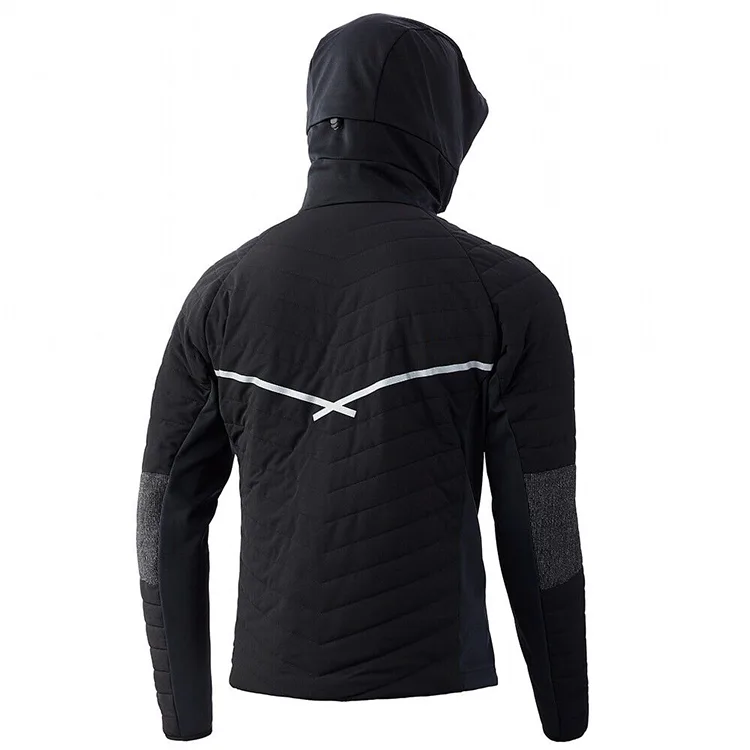 Men’s Hooded Insulated Jacket — 3 Colourways — Black, back view with reflective stripe
