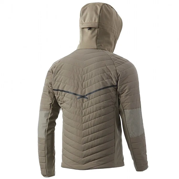 Men’s Hooded Insulated Jacket — 3 Colourways — Grey, back view with reflective stripe