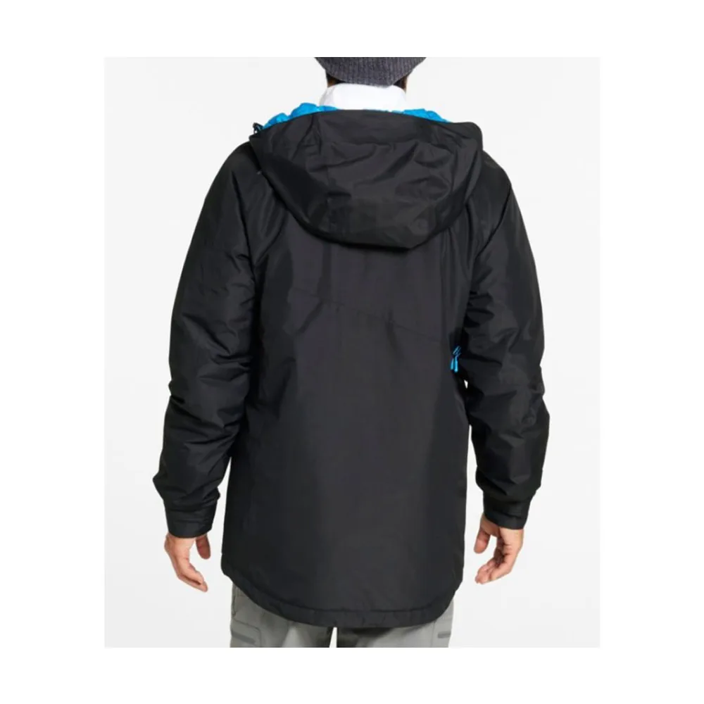 Men’s Hooded Insulated Jacket — Black with Blue Lining — Black, back view, worn