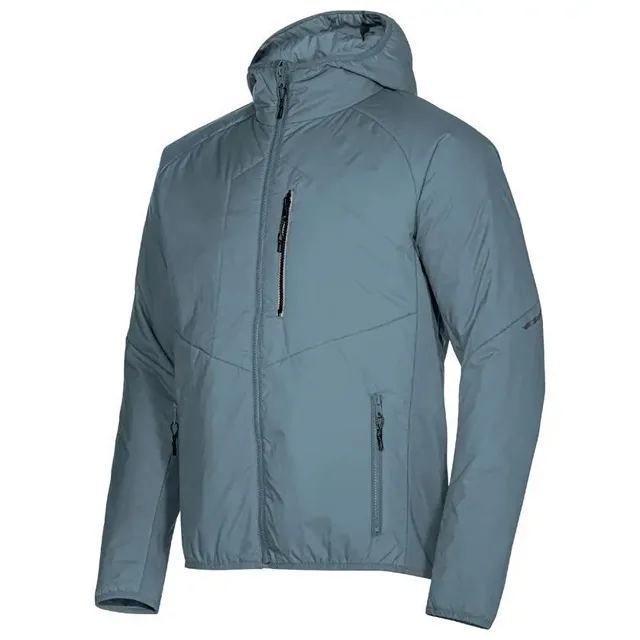Men’s Hooded Insulated Jacket — Slate Blue & Dark Blue — Slate Blue, three-quarter front view