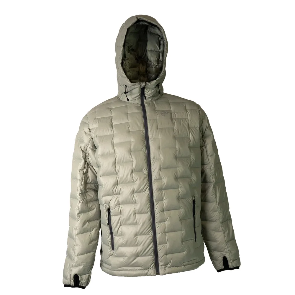 Men’s Hooded Padded Jacket — 3 Colourways — Beige, front view, hood up