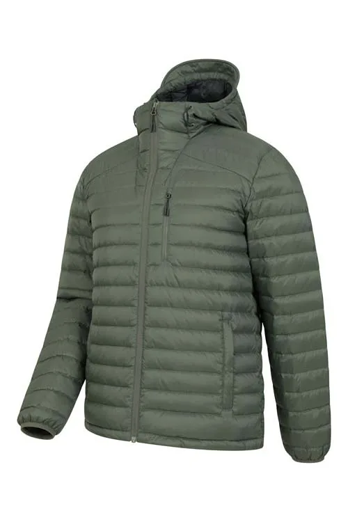 Men’s Hooded Padded Jacket — Army Green — Army Green, front view, hood down