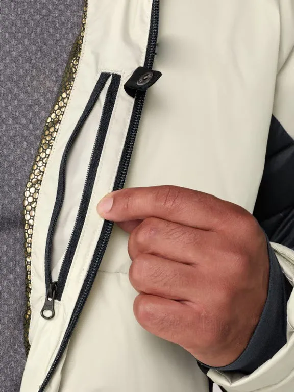 Men’s Hooded Padded Jacket — Cream & Black — Cream & Black, chest pocket detail