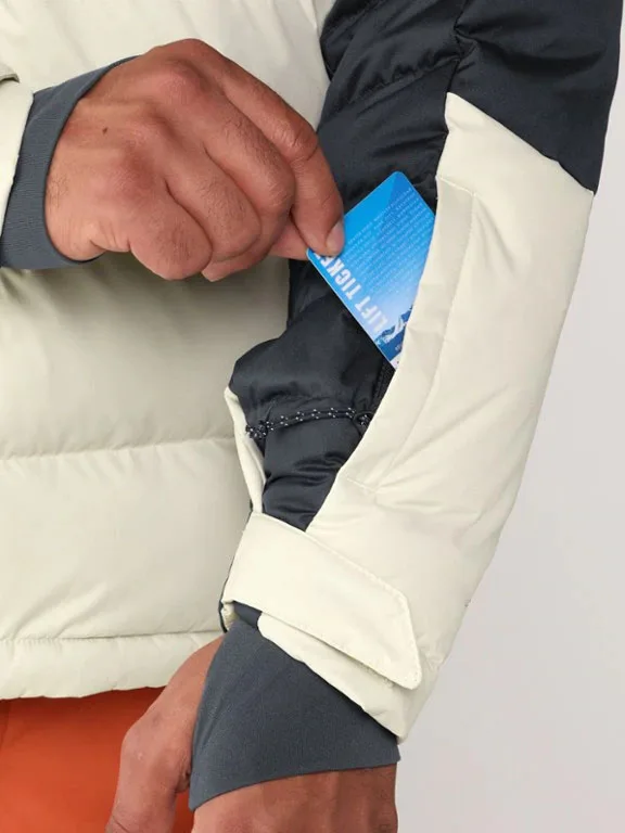 Men’s Hooded Padded Jacket — Cream & Black — Cream & Black, sleeve pass pocket detail