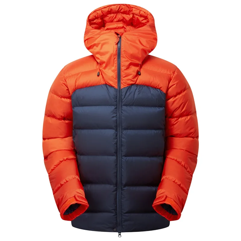 Men’s Hooded Padded Jacket — Dark Navy & Orange — Orange & Dark Navy, front view