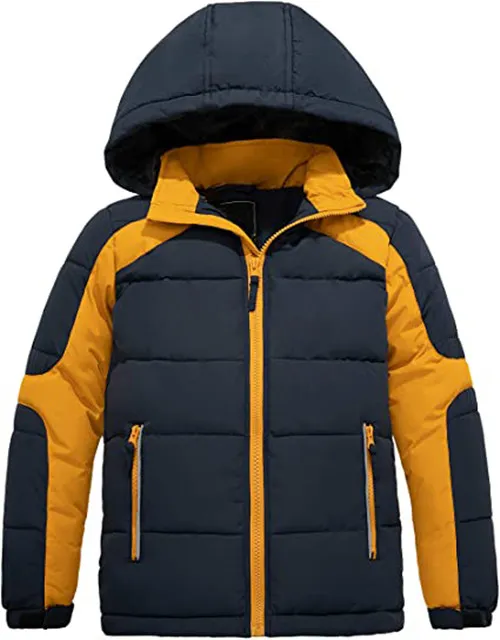 Men’s Hooded Padded Jacket — Navy & Gold — Navy & Gold, front view