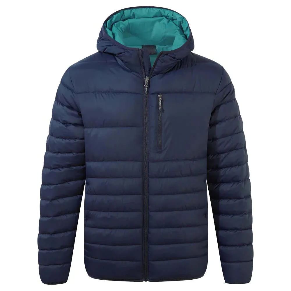 Men’s Hooded Padded Jacket — Navy & Red — Navy, front view